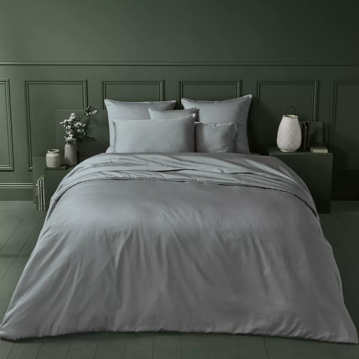 garnier thiebaut Housse de couette satin de coton 120 fils/cm² coloris gris souris Ava uni souris