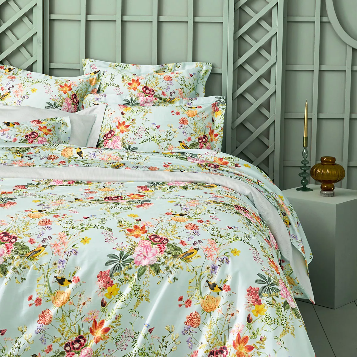 Garnier Thiebaut Housse De Couette Satin De Coton 120 Fils/cm² Coloris Multicolore Vert D'eau Primavera Vert D'eau