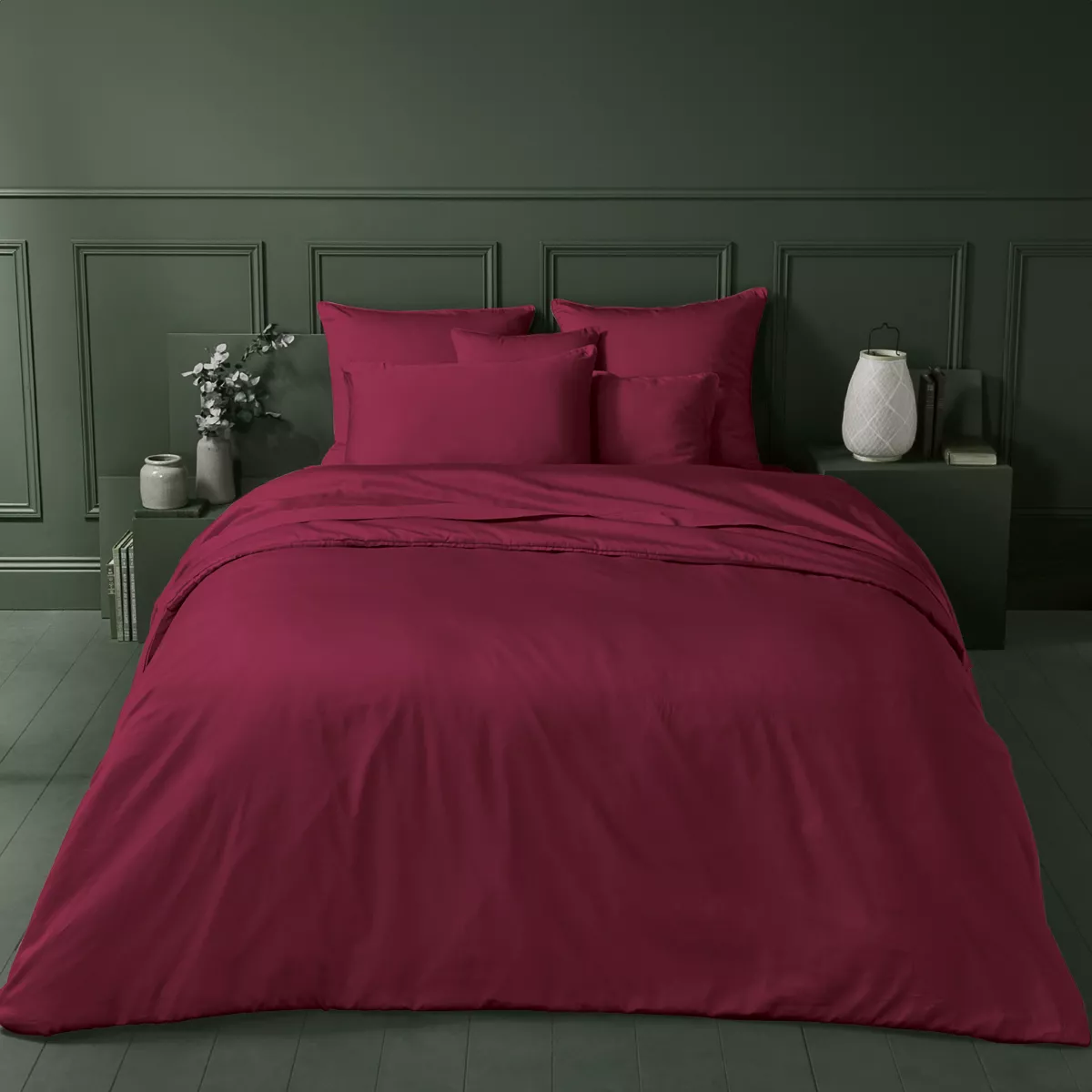 garnier thiebaut Housse de couette satin de coton 120 fils/cm² coloris rouge dahlia Ava uni dahlia