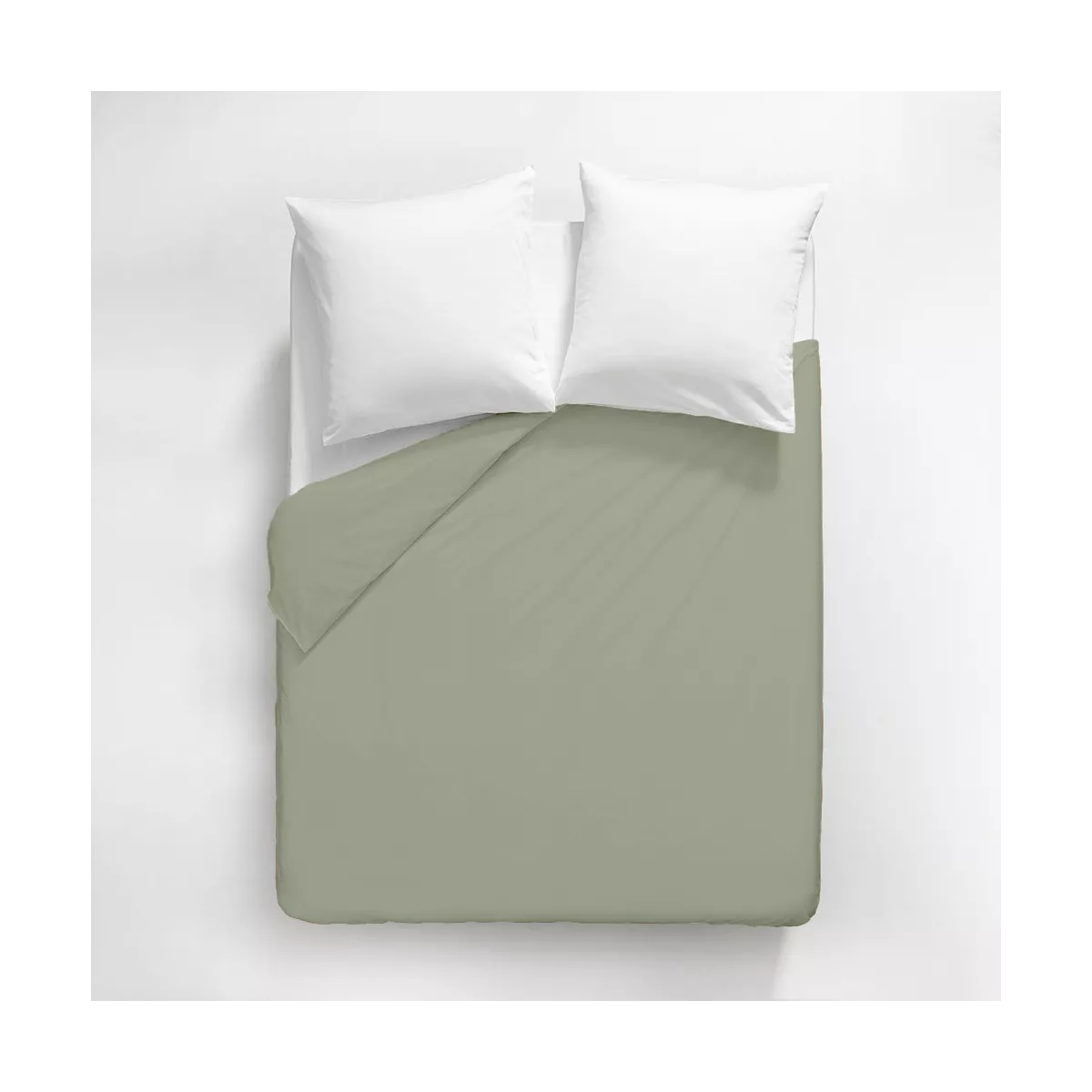 Garnier Thiebaut Housse De Couette Satin De Coton 120 Fils/cm² Coloris Vert Lichen Ava Uni Lichen