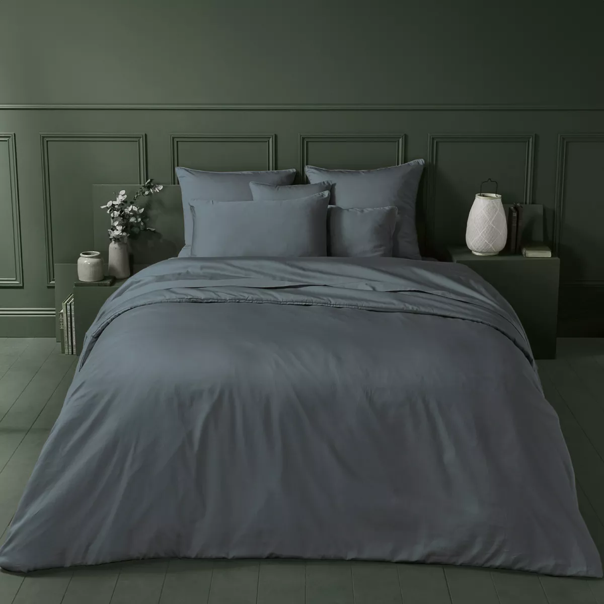 garnier thiebaut Housse de couette satin de coton 120 fils/cm² coloris anthracite titane Ava uni titane