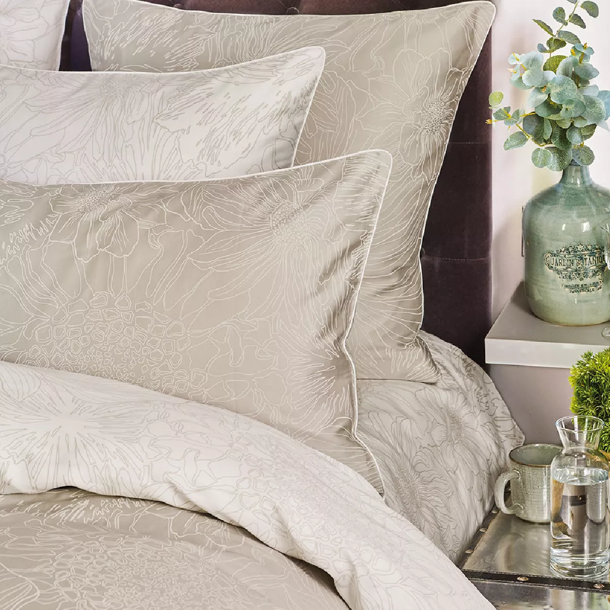 Garnier Thiebaut Housse De Couette Satin De Coton 120 Fils/cm² Coloris Beige Natural Flower Power Natural