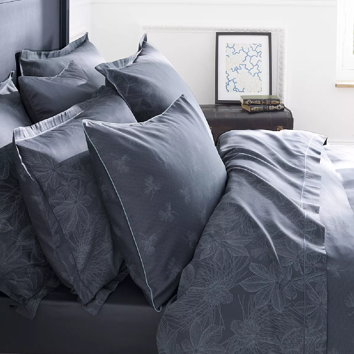 Garnier Thiebaut Housse De Couette Satin De Coton 120 Fils/cm² Coloris Bleu Bleu Marronniers Bleu