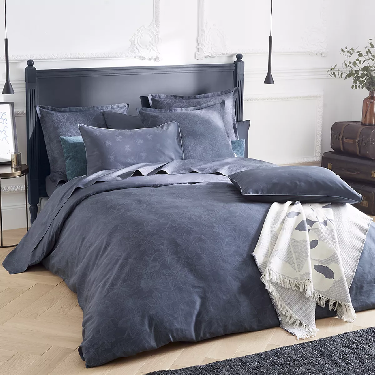Garnier Thiebaut Housse De Couette Satin De Coton 120 Fils/cm² Coloris Bleu Bleu Marronniers Bleu