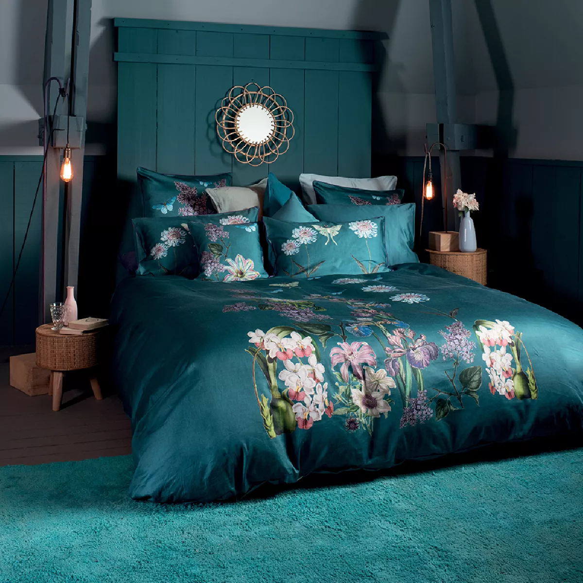 garnier thiebaut Housse de couette satin de coton 120 fils/cm² coloris bleu canard Iris canard