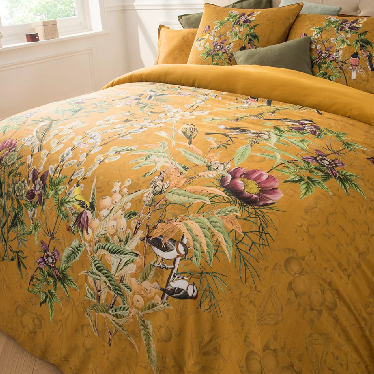 Garnier Thiebaut Housse De Couette Satin De Coton 120 Fils/cm² Coloris Multicolore Curry Chants D'oiseaux Curry