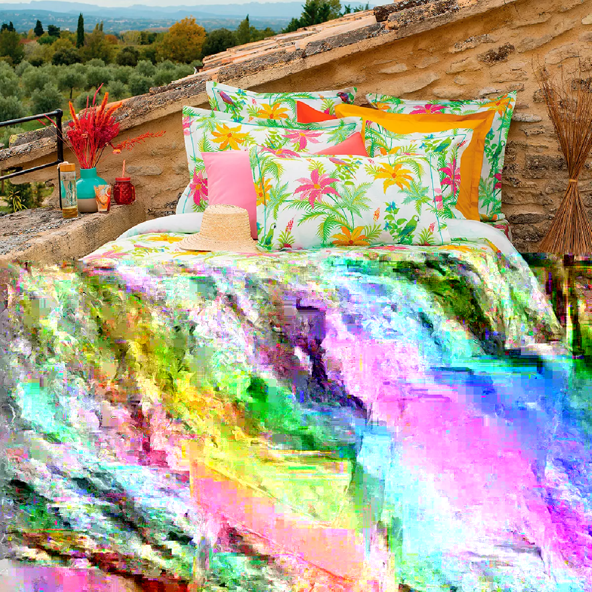 Garnier Thiebaut Housse De Couette Satin De Coton 120 Fils/cm² Coloris Multicolore Summer Paradisio Summer