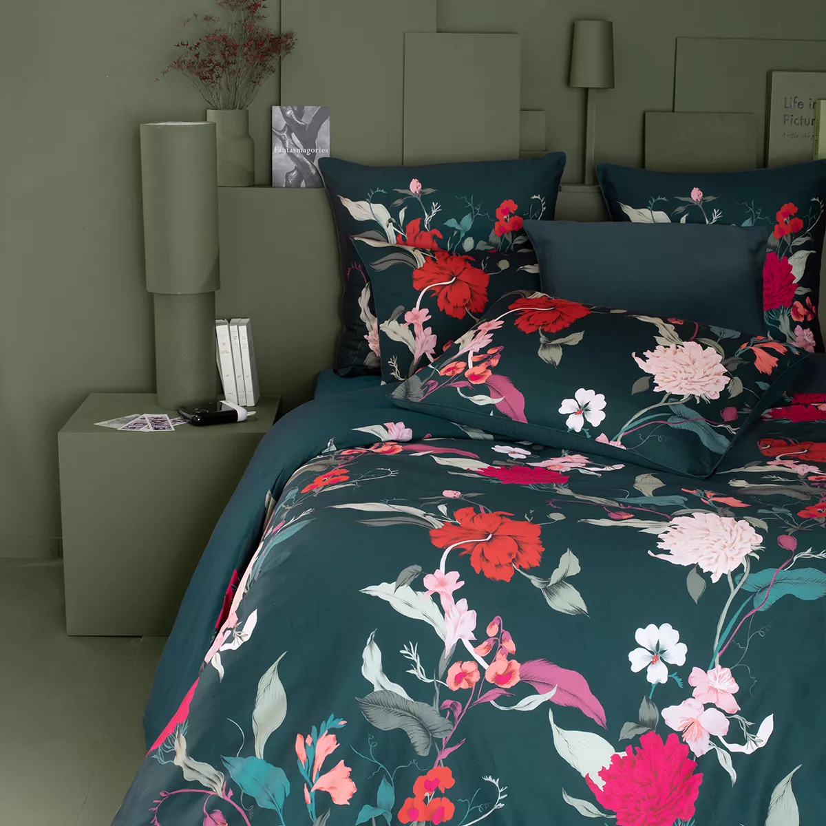 Garnier Thiebaut Housse De Couette Satin De Coton 120 Fils/cm² Coloris Vert Crepuscule Parfums Crepuscule