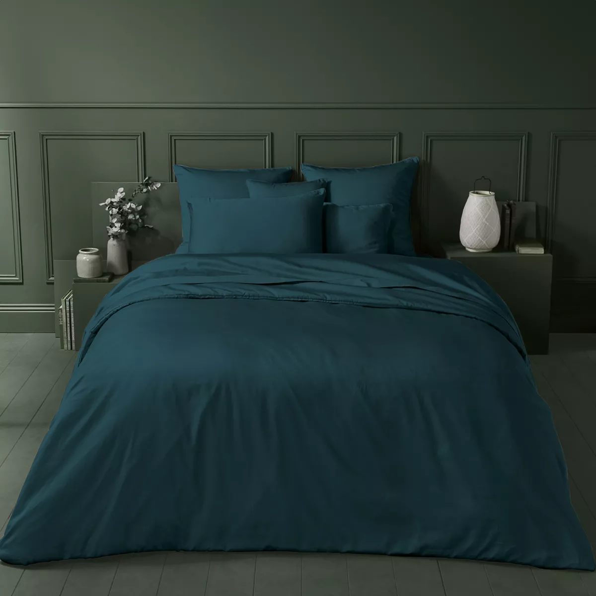 garnier thiebaut Housse de couette satin de coton 120 fils/cm² coloris vert crepuscule Ava uni crepuscule