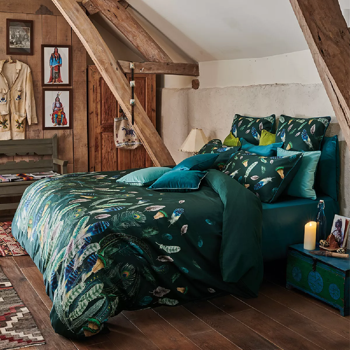 Garnier Thiebaut Housse De Couette Satin De Coton 120 Fils/cm² Coloris Vert Green Feathers Green