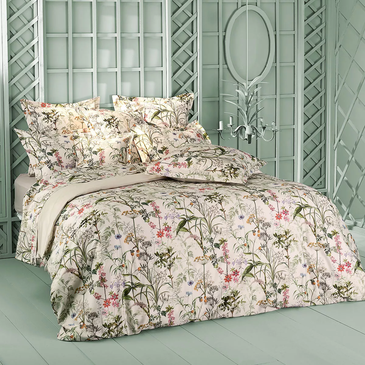 Garnier Thiebaut Housse De Couette Satin De Coton 120 Fils/cm² Coloris Rose Beige Prairie Legere Beige