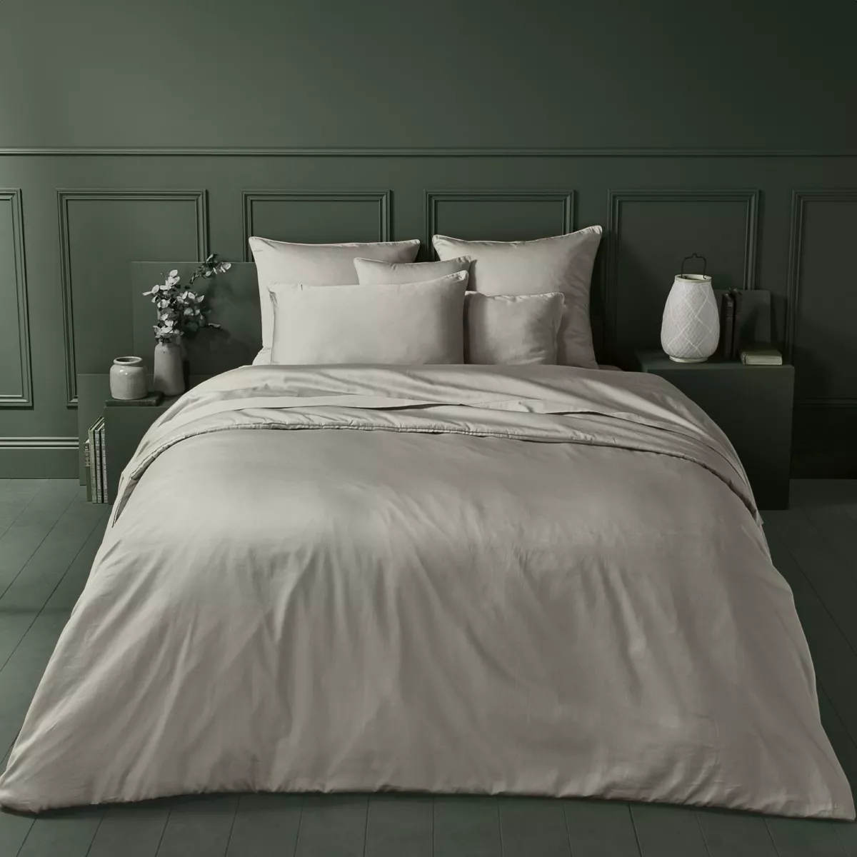 garnier thiebaut Housse de couette satin de coton 120 fils/cm² coloris beige taupe Ava uni taupe