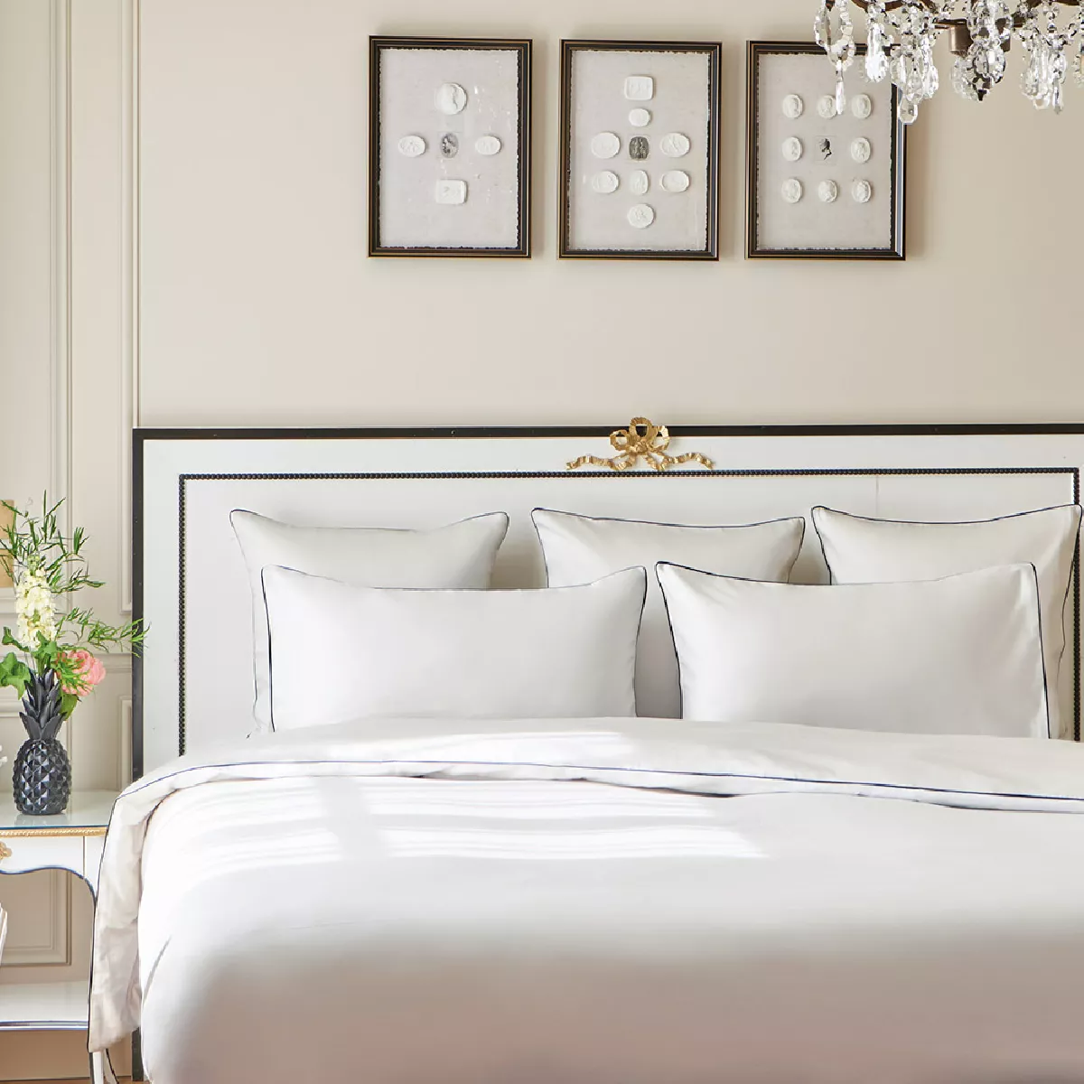 Garnier Thiebaut Housse De Couette Satin De Coton 120 Fils/cm² Coloris Blanc Bleu Suite Grand Luxe Bleu