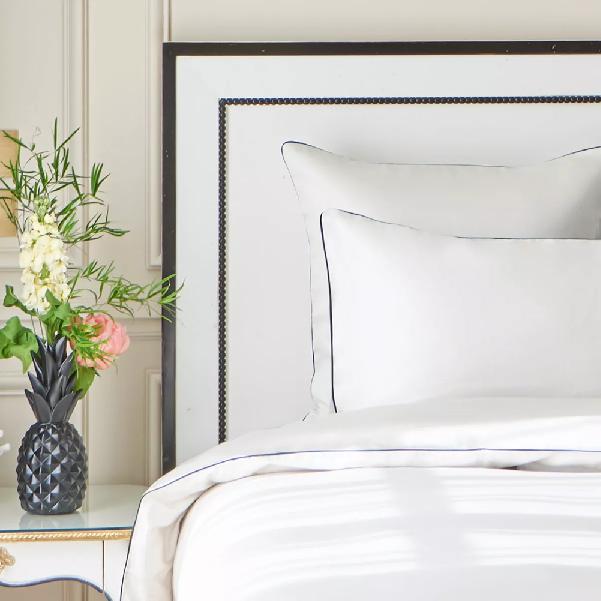 garnier thiebaut Housse de couette satin de coton 120 fils/cm² coloris blanc bleu Suite grand luxe bleu