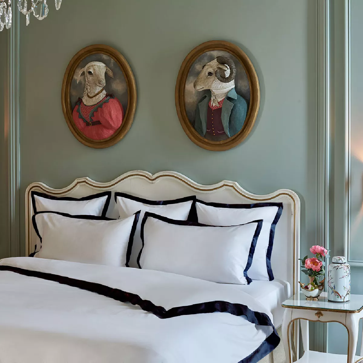 Garnier Thiebaut Housse De Couette Satin De Coton 120 Fils/cm² Coloris Blanc Bleu Suite Heritage Bleu