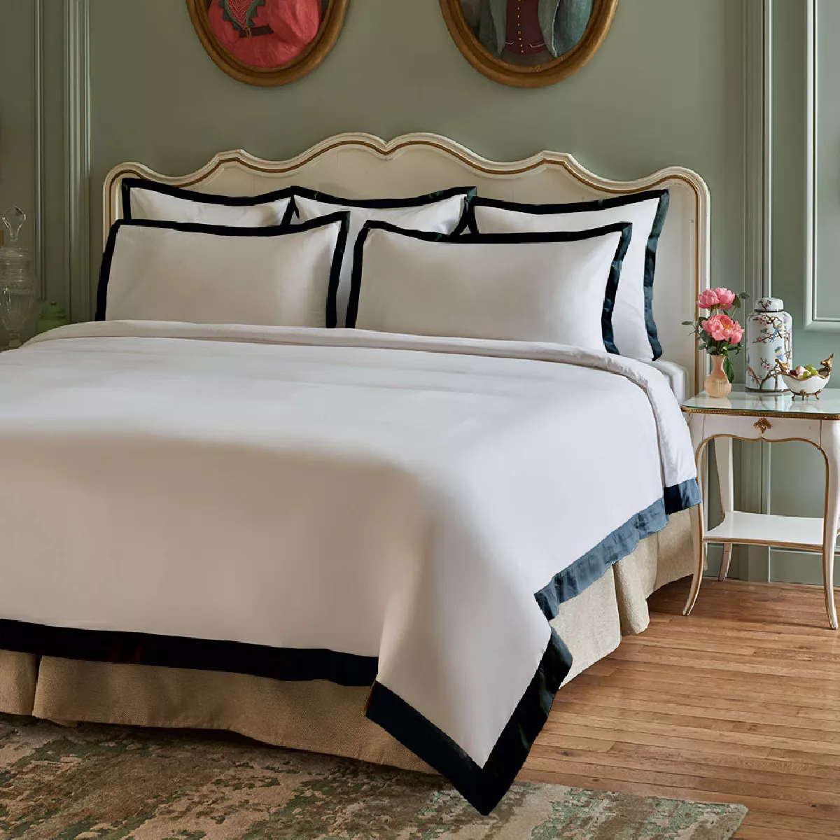 garnier thiebaut Housse de couette satin de coton 120 fils/cm² coloris blanc bleu Suite heritage bleu