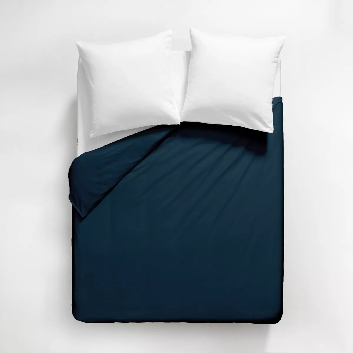 Garnier Thiebaut Housse De Couette Satin De Coton 120 Fils/cm² Coloris Bleu Bleu Nuit Ava Uni Bleu Nuit