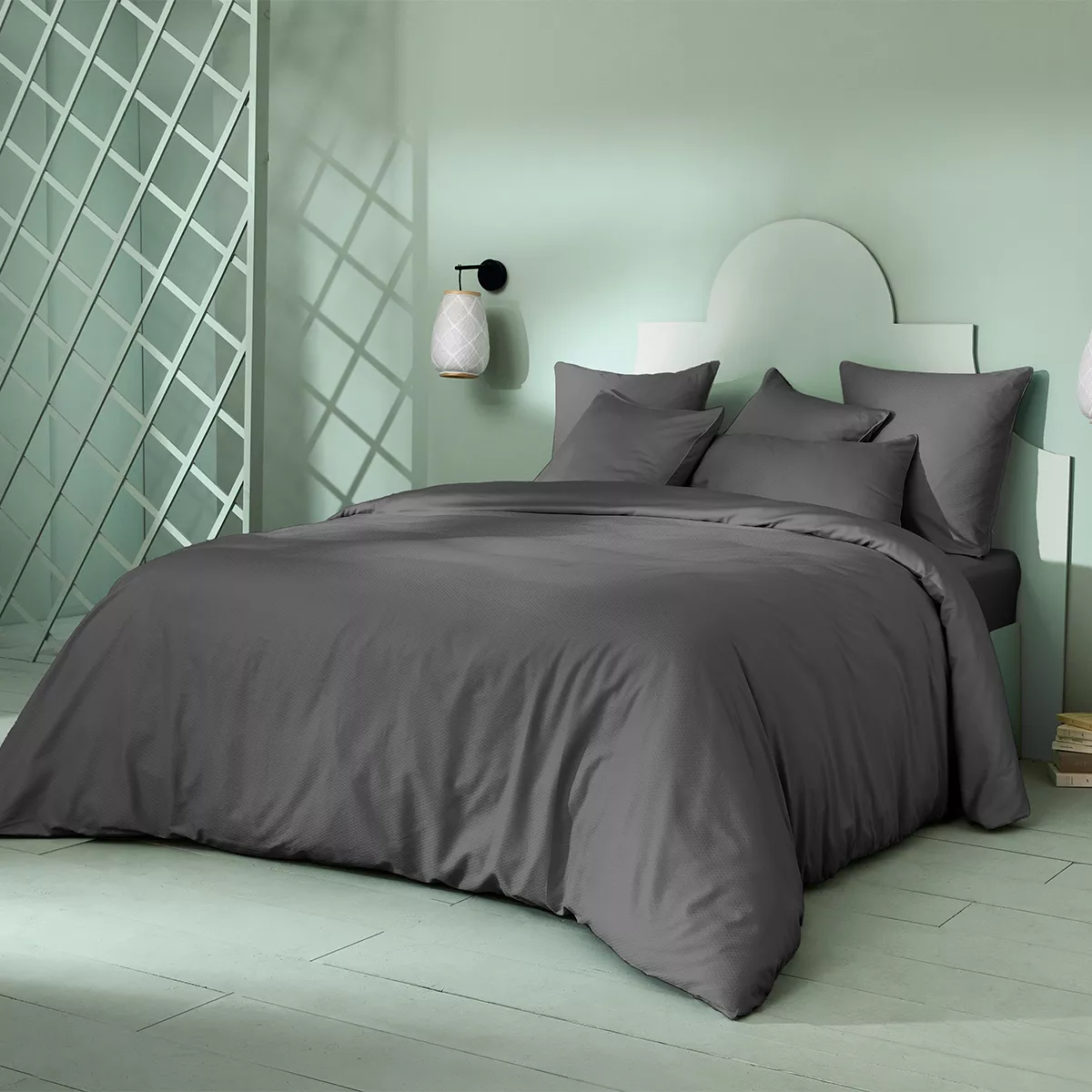 Garnier Thiebaut Housse De Couette Satin De Coton Coloris Anthracite Metal Vibrato Metal