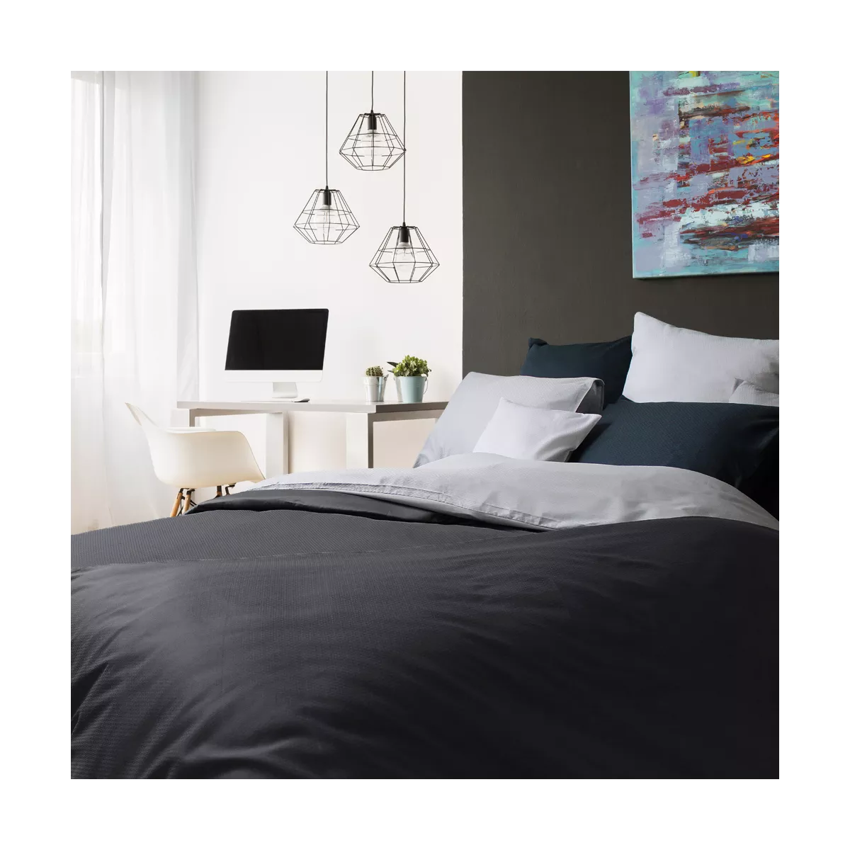 Garnier Thiebaut Housse De Couette Satin De Coton Coloris Anthracite Titane Vibrato Titane
