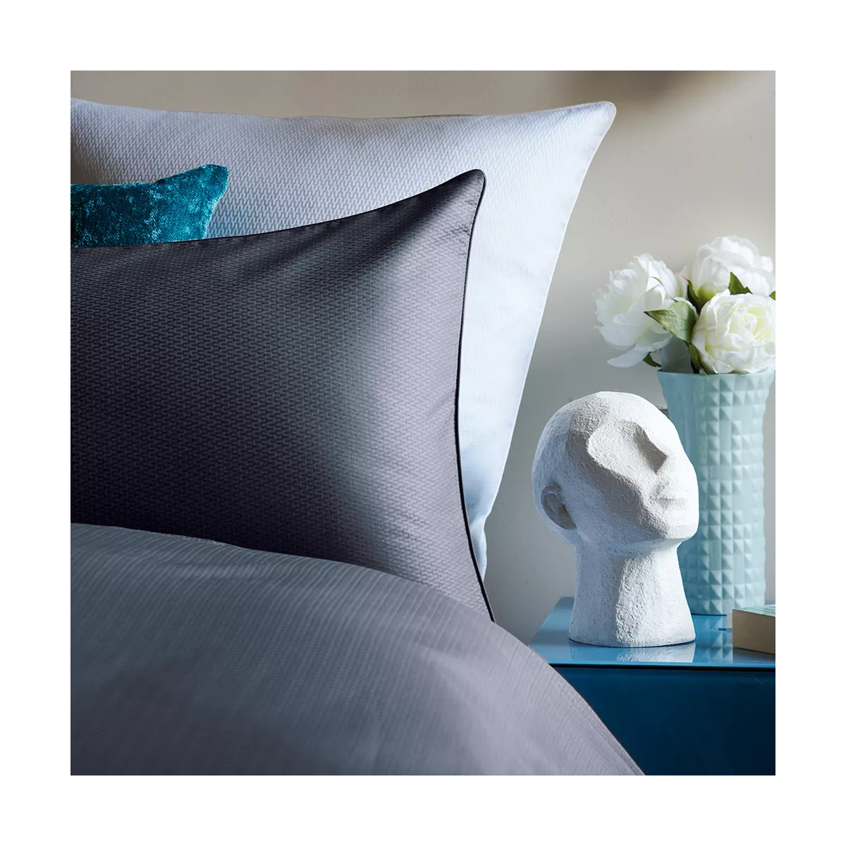 Garnier Thiebaut Housse De Couette Satin De Coton Coloris Anthracite Titane Vibrato Titane