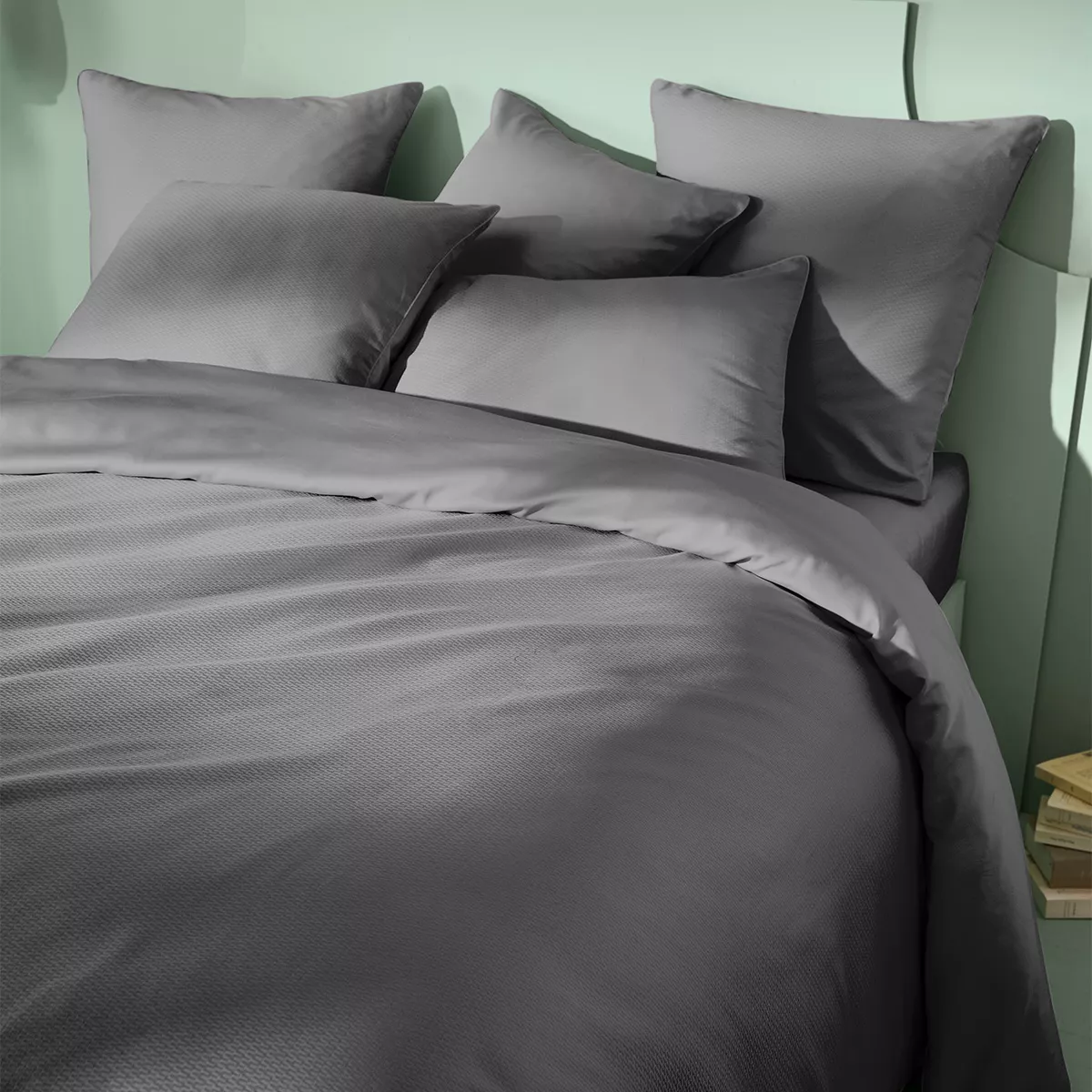 Garnier Thiebaut Housse De Couette Satin De Coton Coloris Anthracite Metal Vibrato Metal