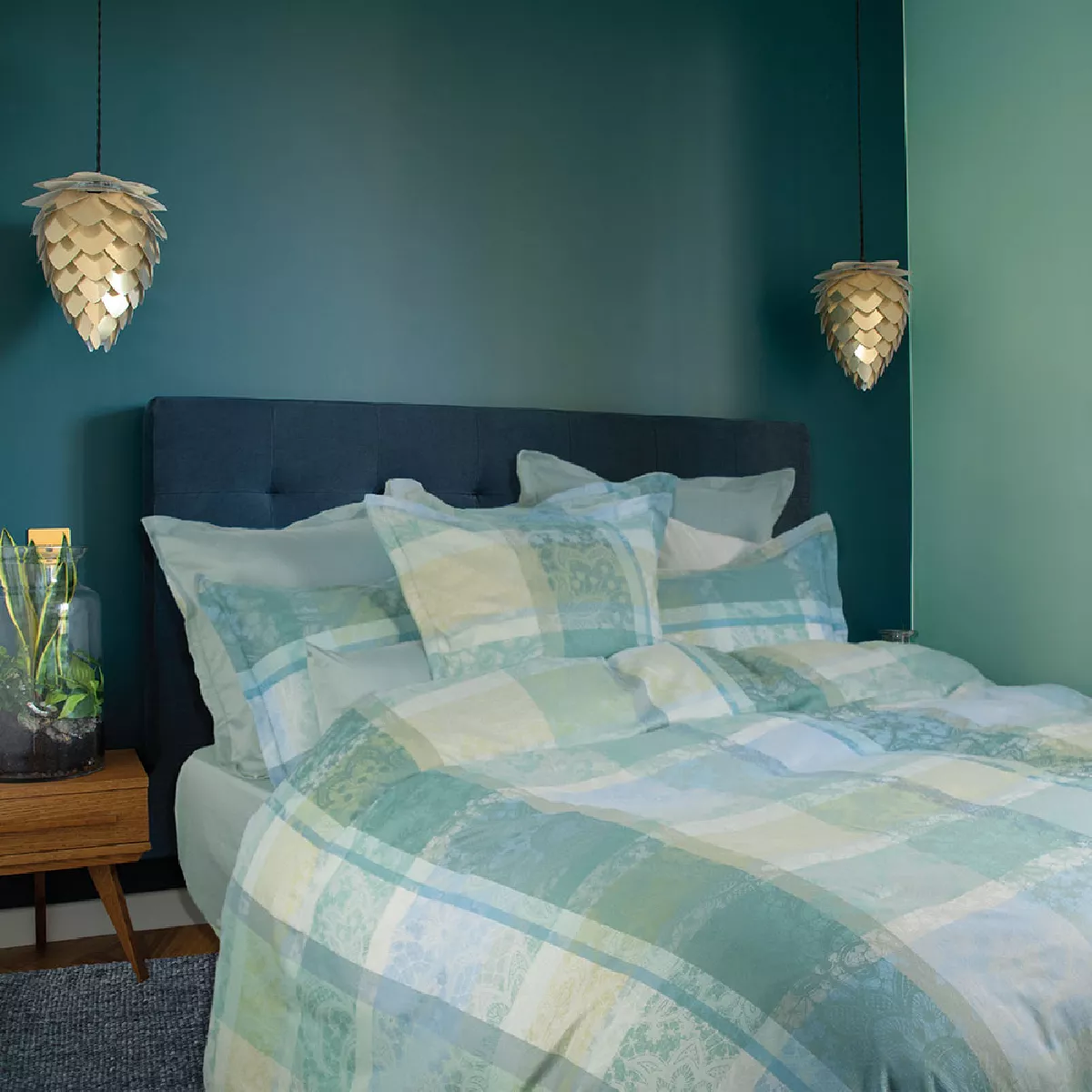 garnier thiebaut Housse de couette satin de coton coloris bleu turquoise Mille dentelles turquoise