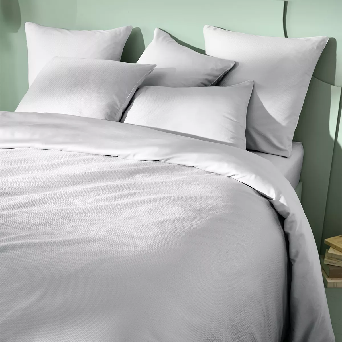 garnier thiebaut Housse de couette satin de coton coloris gris glacier Vibrato glacier