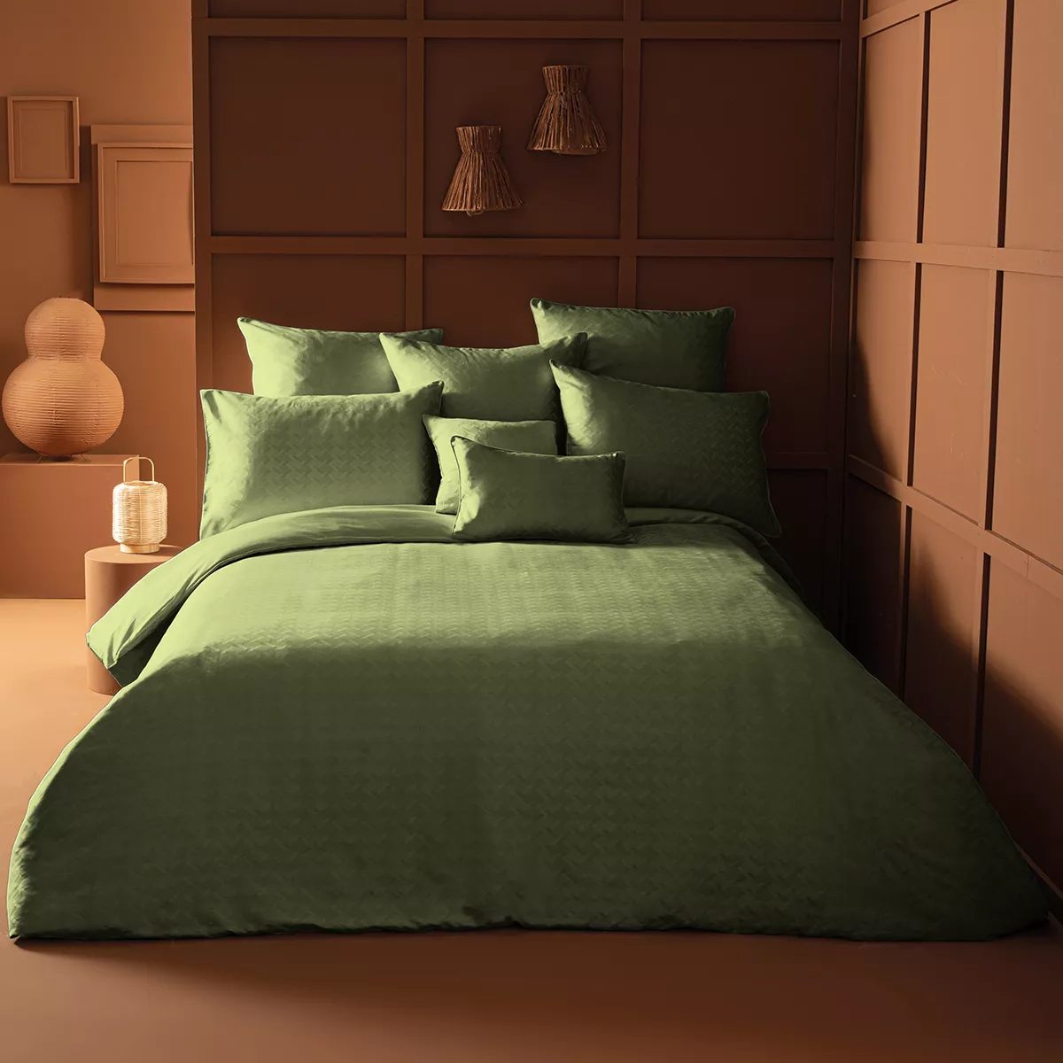 garnier thiebaut Housse de couette satin de coton coloris vert kaki Adagio kaki