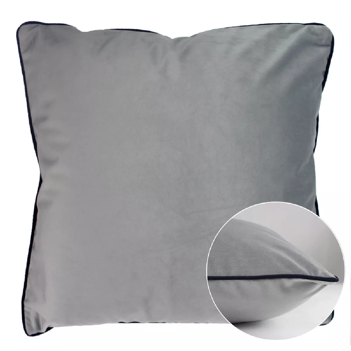 Garnier Thiebaut Housse De Coussin Polyester Antitache Déperlant Coloris Gris Platine-marine Velours Uni Platine-marine