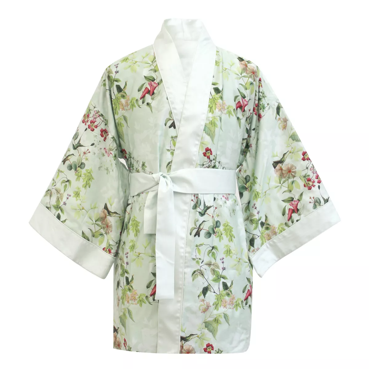 Garnier Thiebaut Kimono Court Satin De Coton 120 Fils/cm² Coloris Bleu Vert D'eau Foliage Vert D'eau