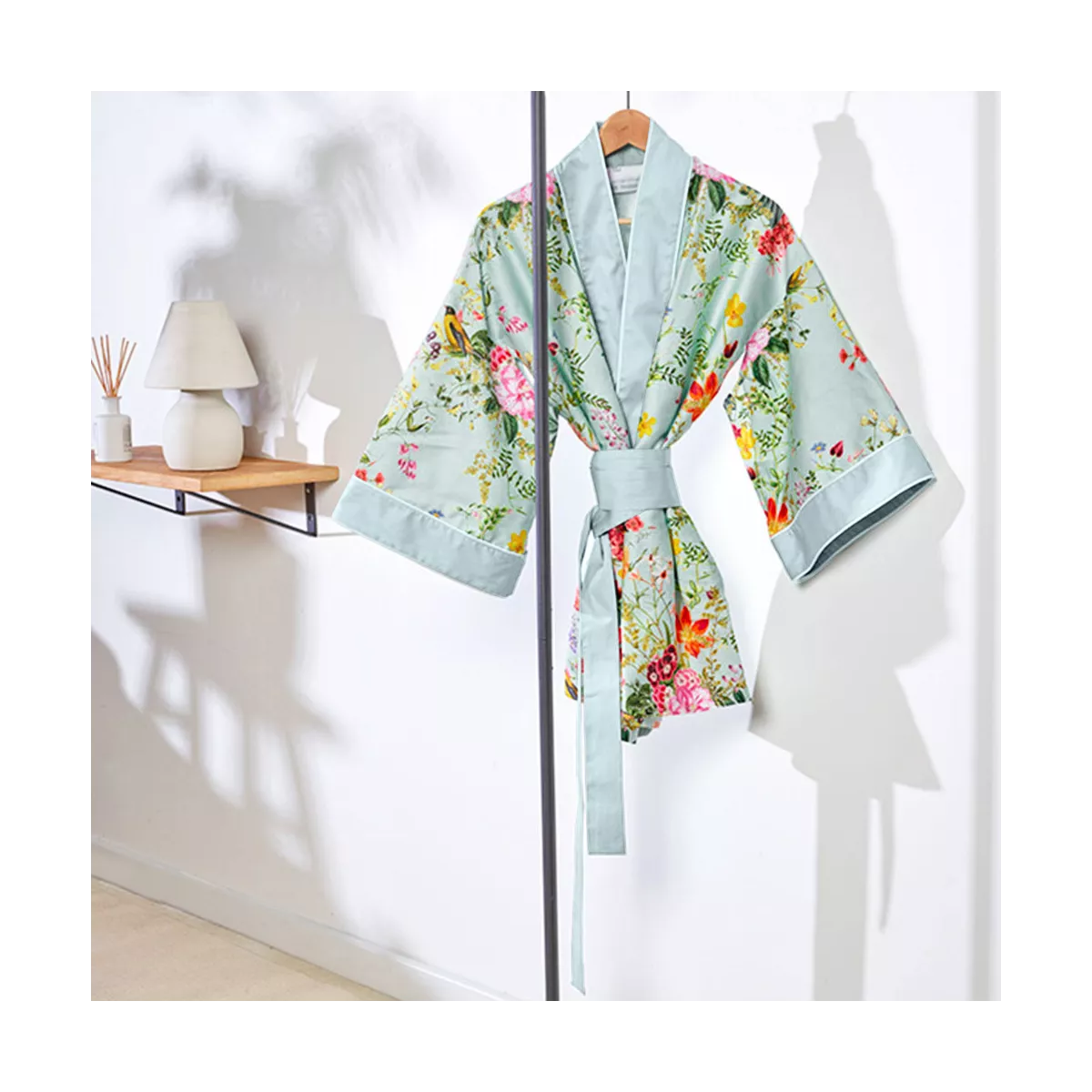 Garnier Thiebaut Kimono Court Satin De Coton 120 Fils/cm² Coloris Multicolore Vert D'eau Primavera Vert D'eau