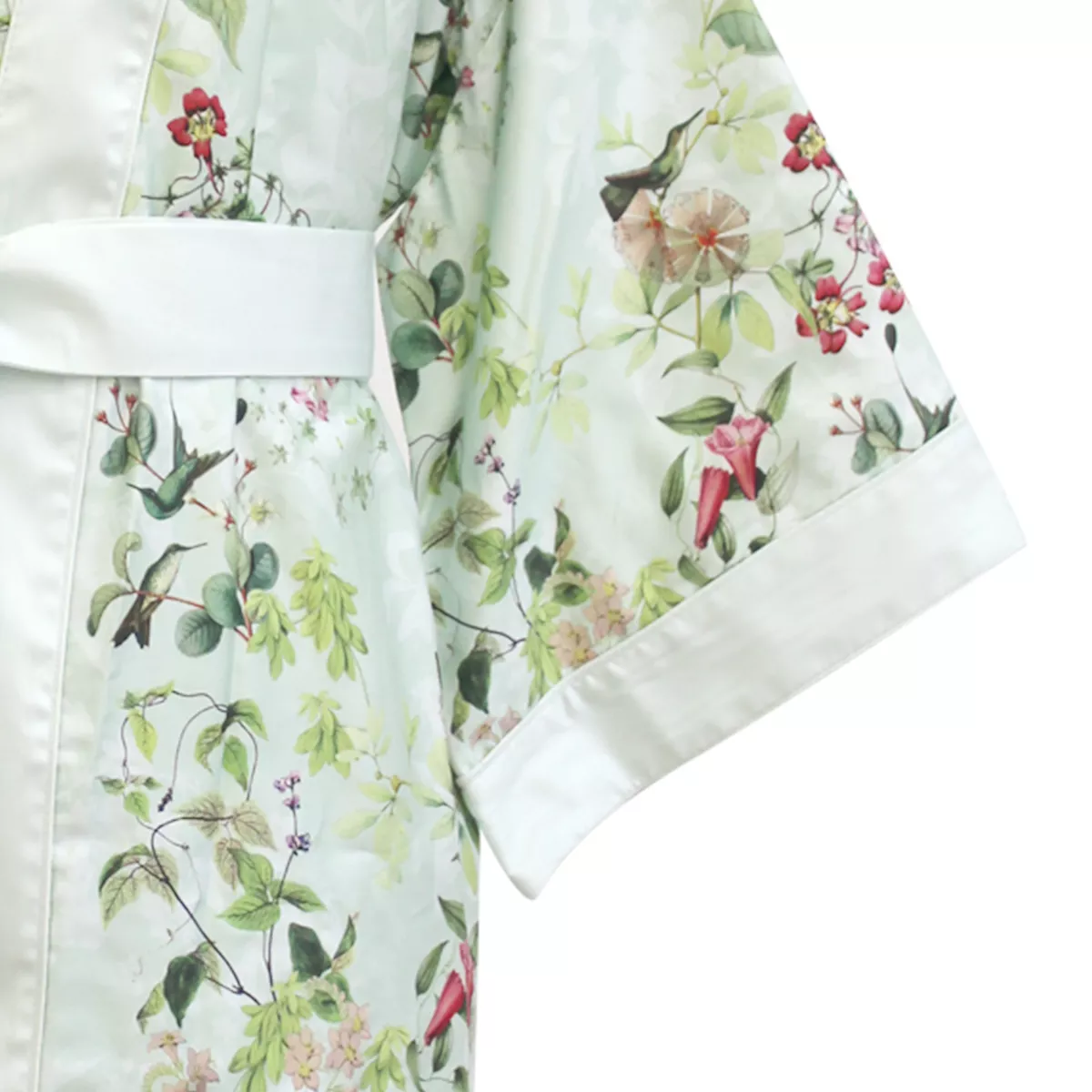 Garnier Thiebaut Kimono Long Satin De Coton 120 Fils/cm² Coloris Bleu Vert D'eau Foliage Vert D'eau