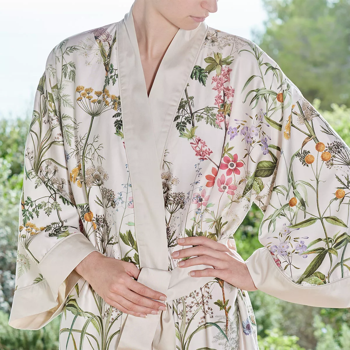 Garnier Thiebaut Kimono Long Satin De Coton 120 Fils/cm² Coloris Multicolore Beige Prairie Legere Beige