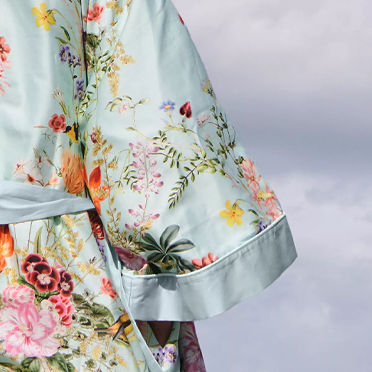 Garnier Thiebaut Kimono Long Satin De Coton 120 Fils/cm² Coloris Multicolore Vert D'eau Primavera Vert D'eau