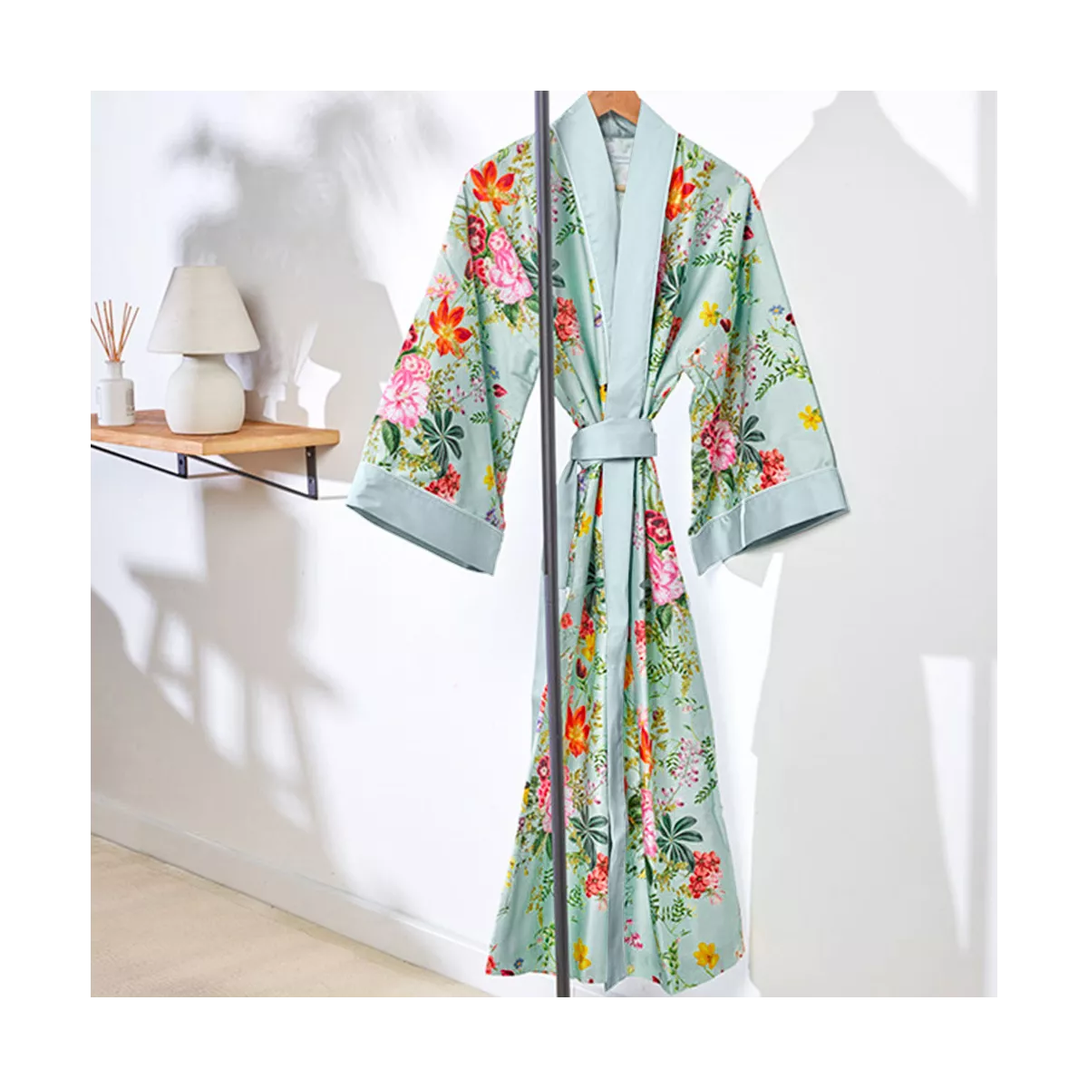 Garnier Thiebaut Kimono Long Satin De Coton 120 Fils/cm² Coloris Multicolore Vert D'eau Primavera Vert D'eau