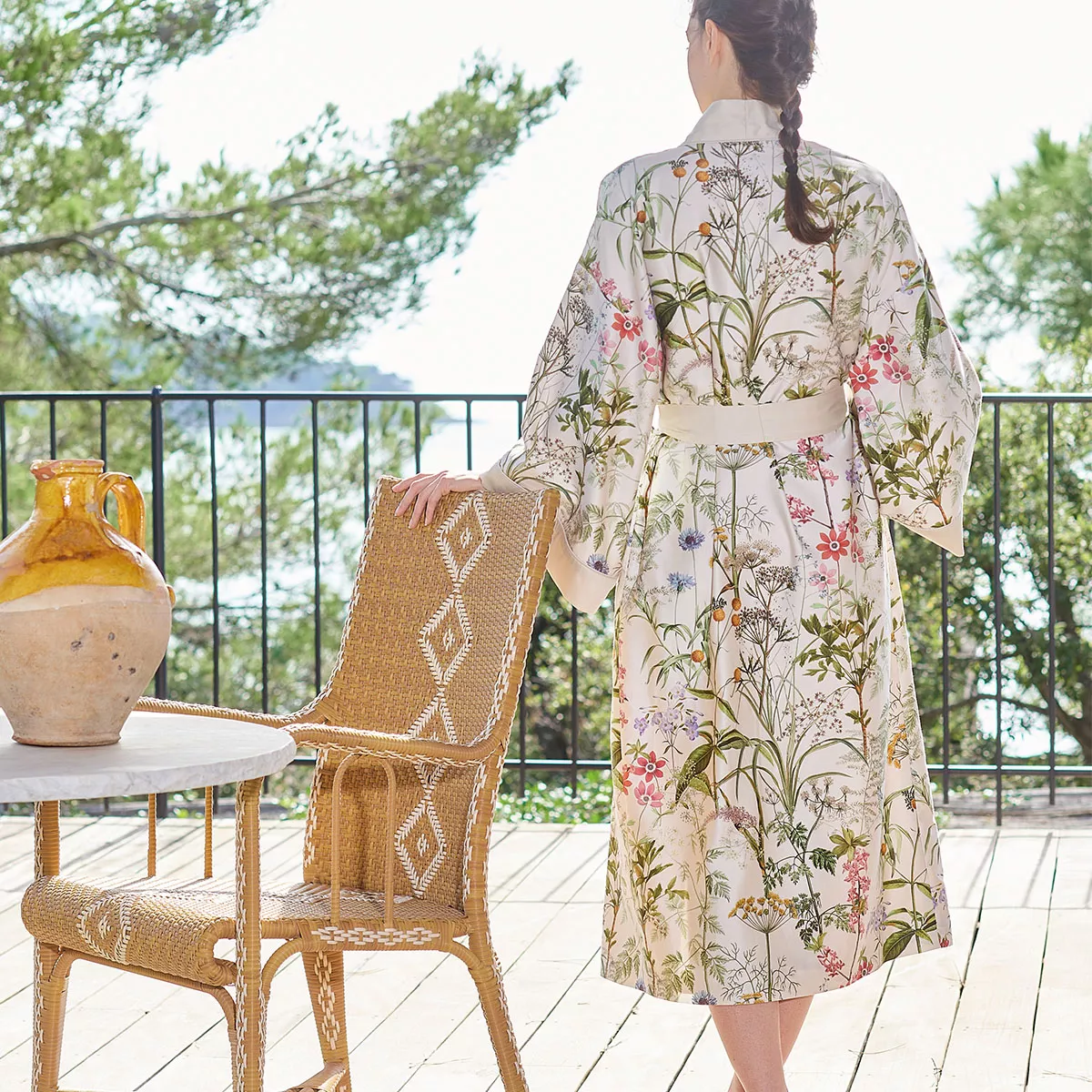 garnier thiebaut Kimono long satin de coton 120 fils/cm² coloris multicolore beige Prairie legere beige