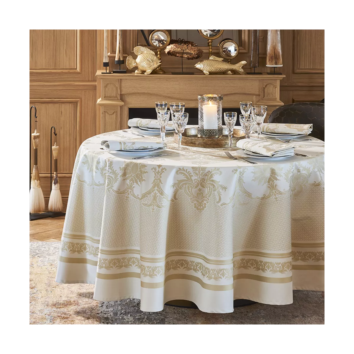 garnier thiebaut Linge de table coton & autres fibres beige dore Modèle eleonore dore