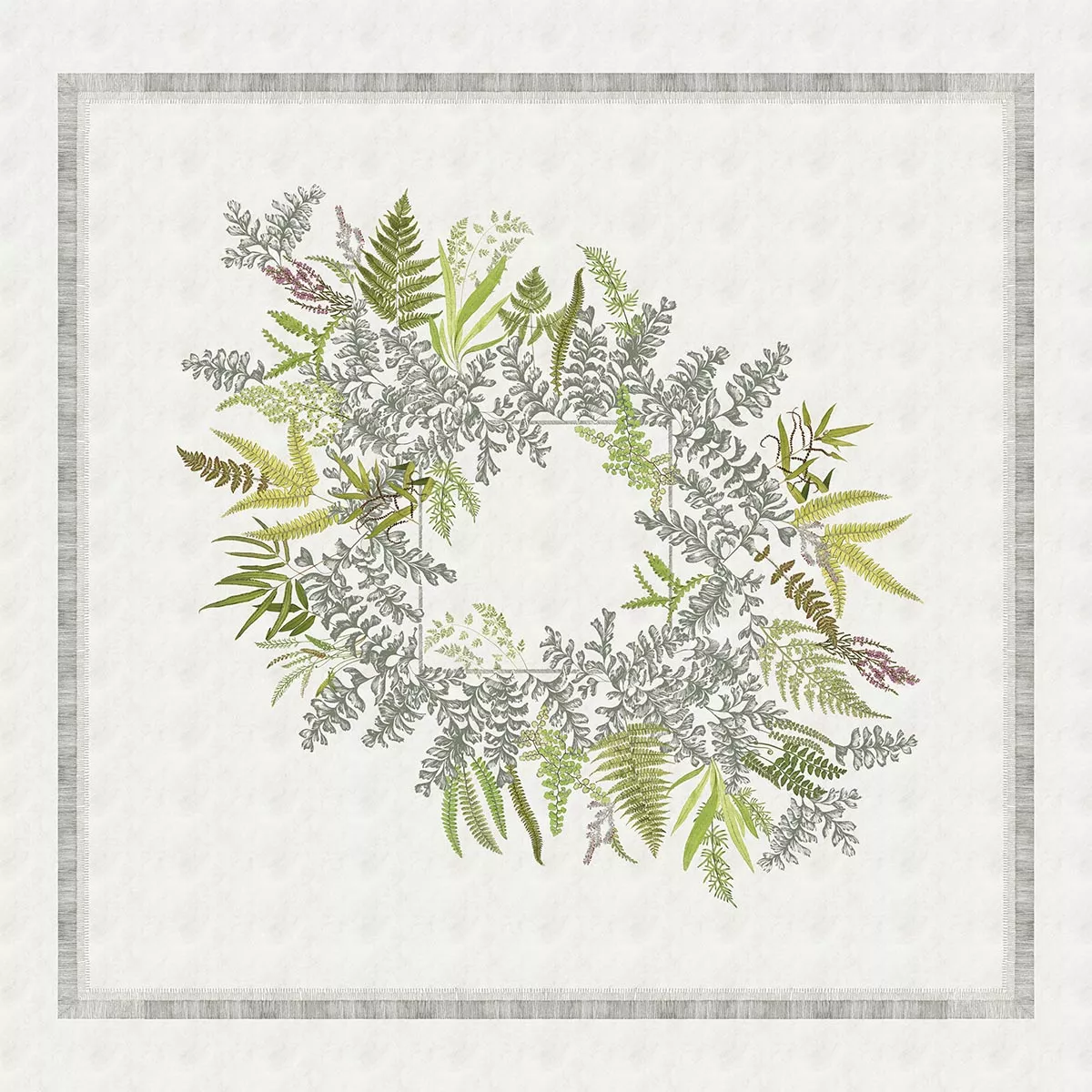 Garnier Thiebaut Linge De Table Coton & Lin Beige Bouleau Modèle Bouquet De Fougeres Bouleau