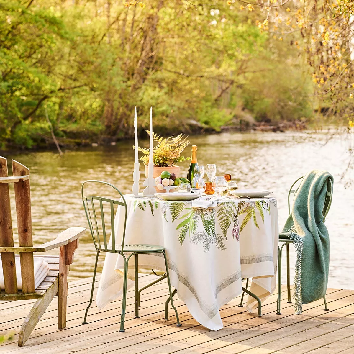 garnier thiebaut Linge de table coton & lin beige bouleau Modèle bouquet de fougeres bouleau