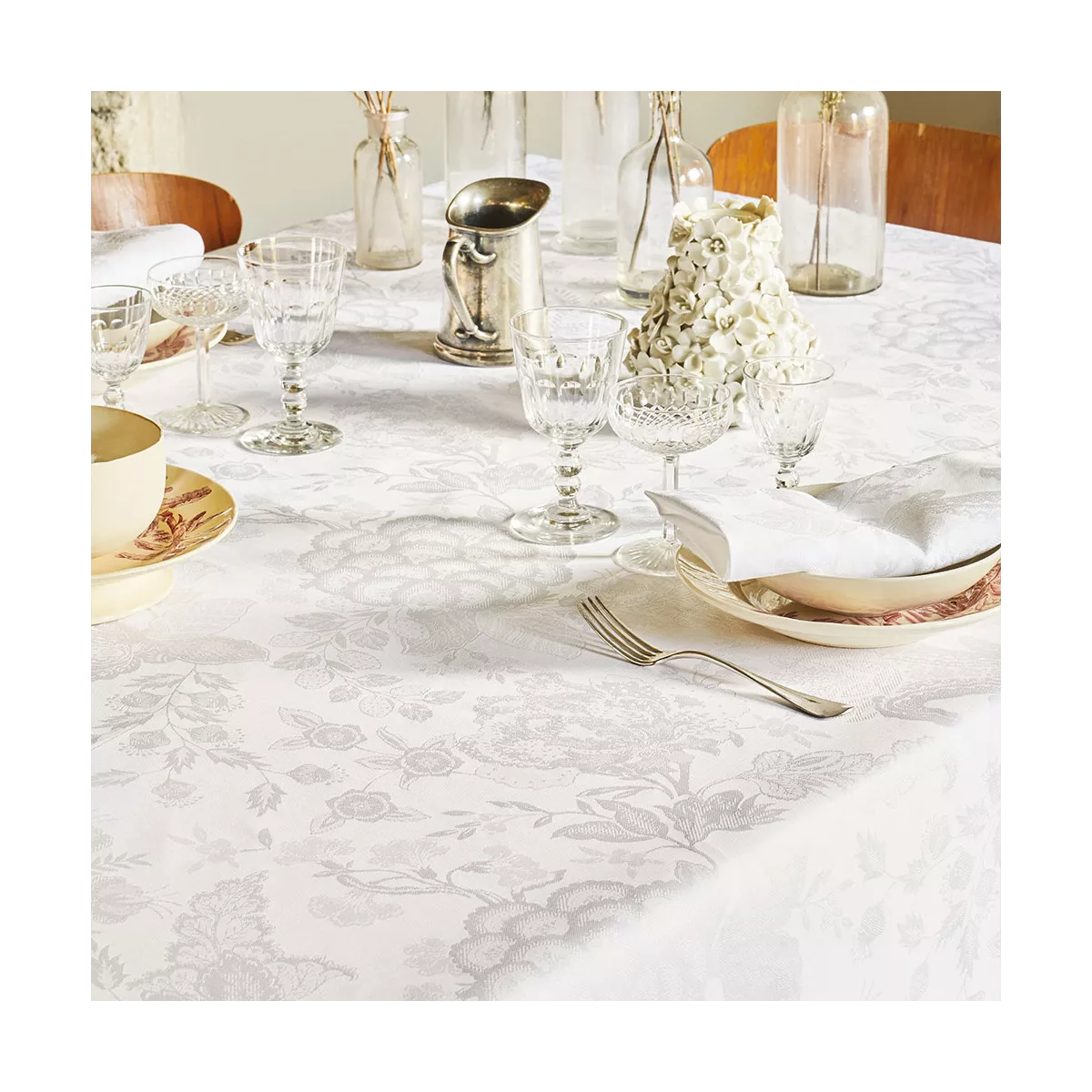 Garnier Thiebaut Linge De Table Métis Lin & Coton Antitache Déperlant Blanc Blanc Modèle Mille Giverny Blanc