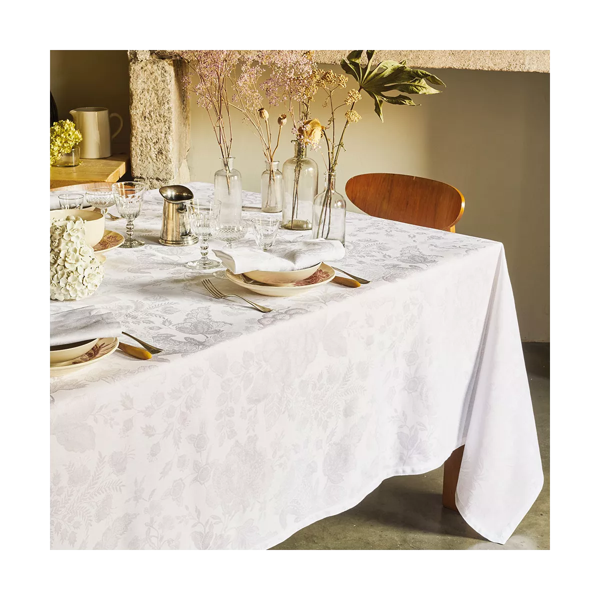 garnier thiebaut Linge de table métis lin & coton antitache déperlant blanc blanc Modèle mille giverny blanc