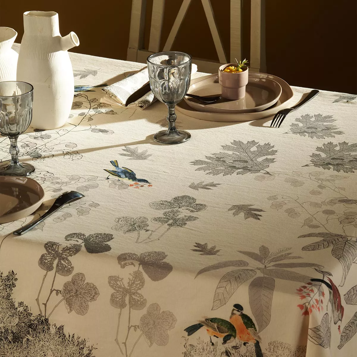 Garnier Thiebaut Linge De Table Métis Lin & Coton Beige Fusain Modèle Monochrome Fusain