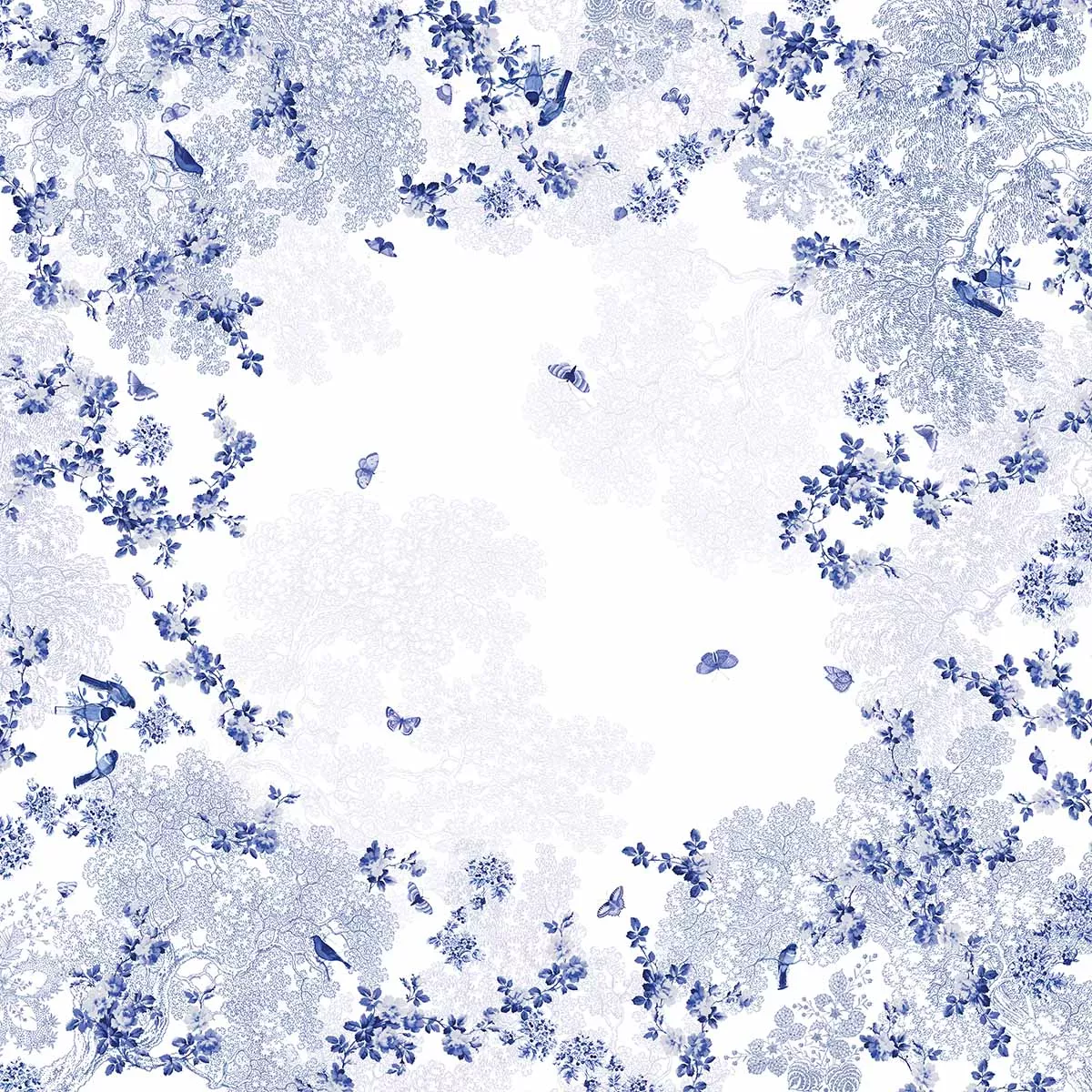 Garnier Thiebaut Linge De Table Métis Lin & Coton Blanc Bleu Modèle Voliere Bleu