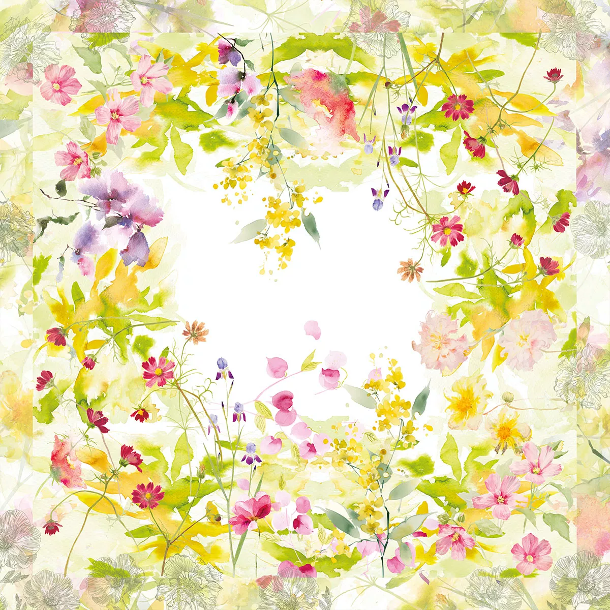 Garnier Thiebaut Linge De Table Métis Lin & Coton Multicolore Printemps Modèle Souffle Fleuri Printemps