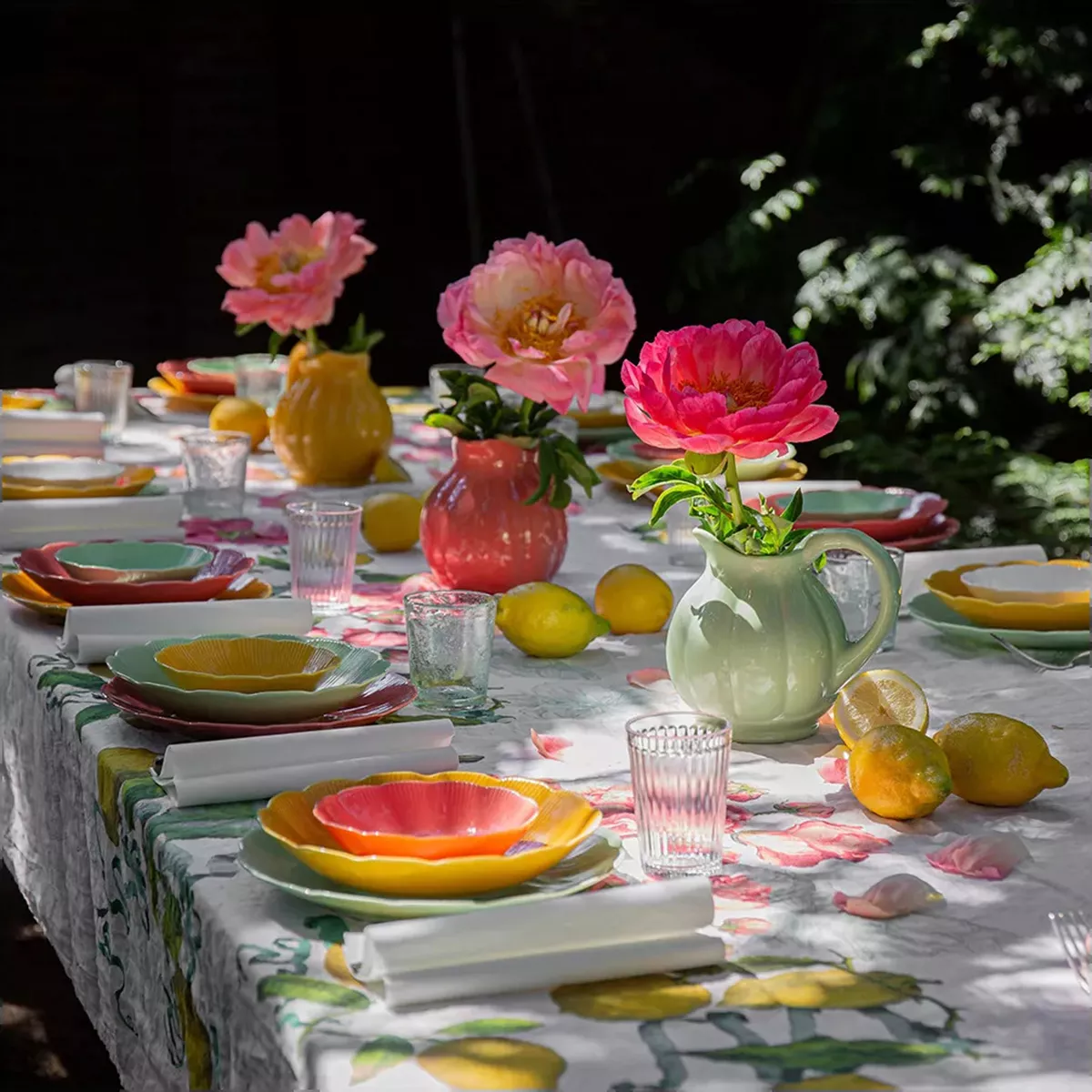 Garnier Thiebaut Linge De Table Métis Lin & Coton Vert Romance Modèle Citrons De Menton Romance