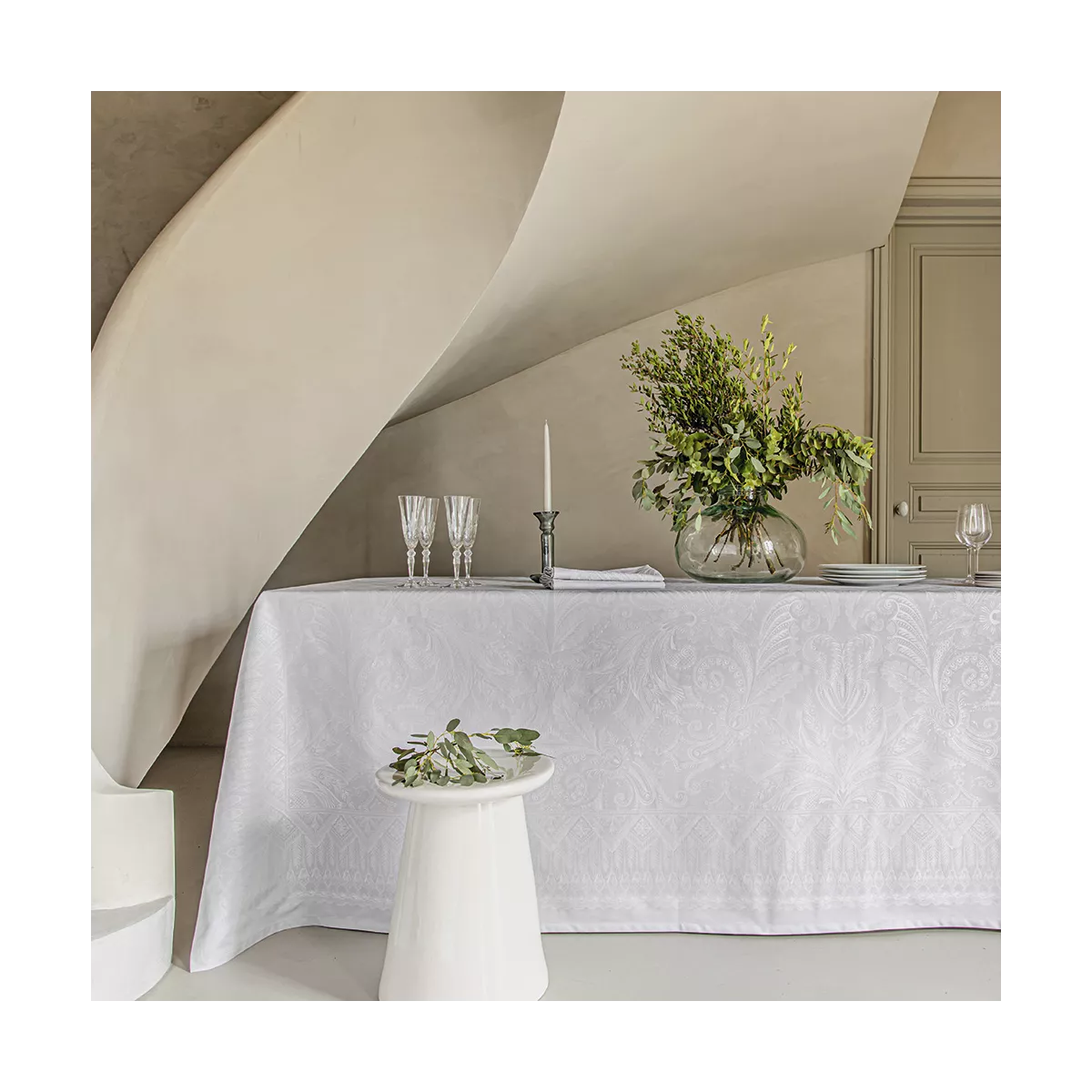 garnier thiebaut Linge de table pur coton antitache déperlant gris perle Modèle grace perle