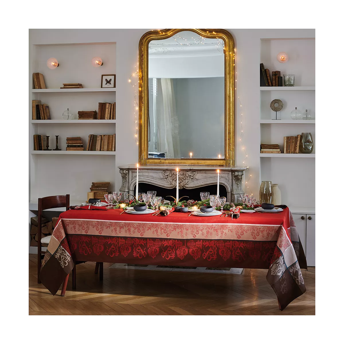 Garnier Thiebaut Linge De Table Pur Coton Antitache Déperlant Rouge Rouge Modèle Couronne De Noel Rouge