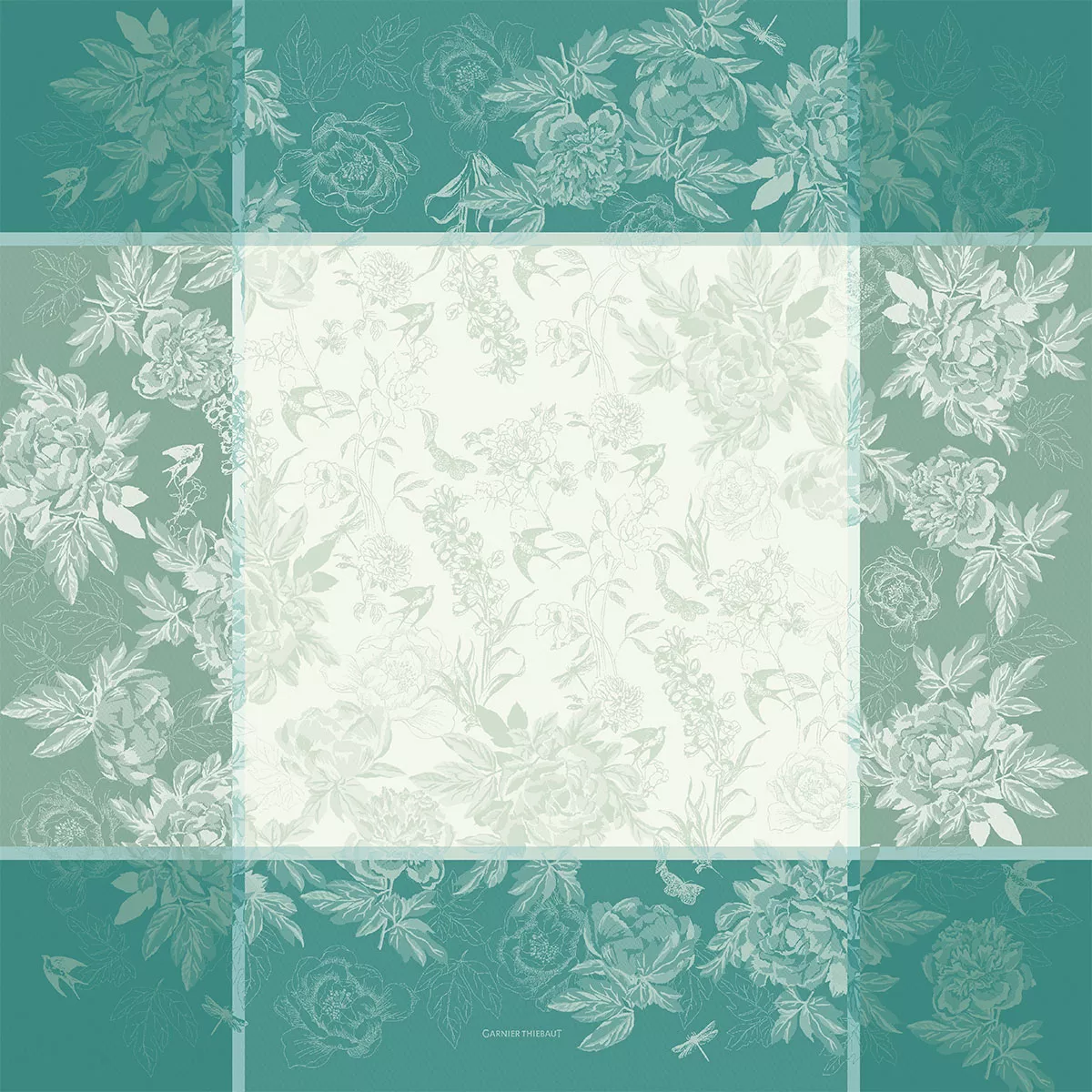 Garnier Thiebaut Linge De Table Pur Coton Antitache Déperlant Vert Vert Modèle Jardin De Pivoines Vert