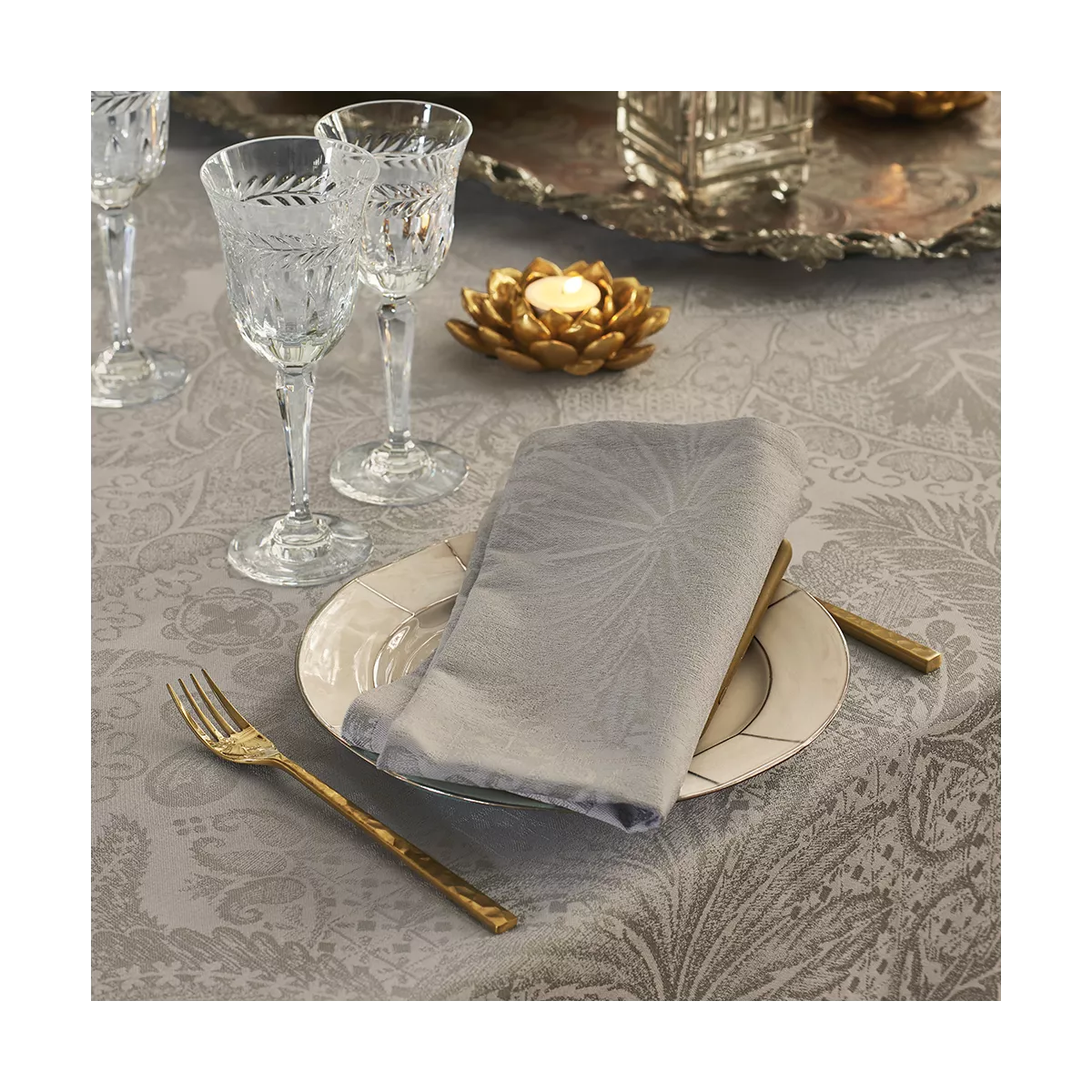 Garnier Thiebaut Linge De Table Pur Coton Beige Beige Modèle Mille Isaphire Beige