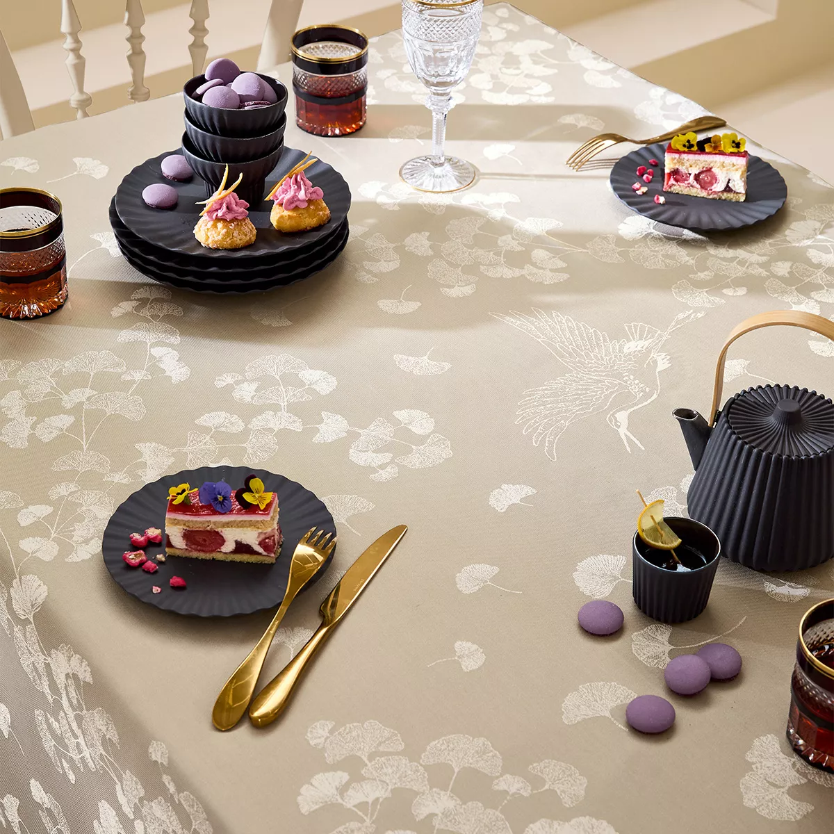 Garnier Thiebaut Linge De Table Pur Coton Beige Naturel Modèle Mille Ginkos Naturel